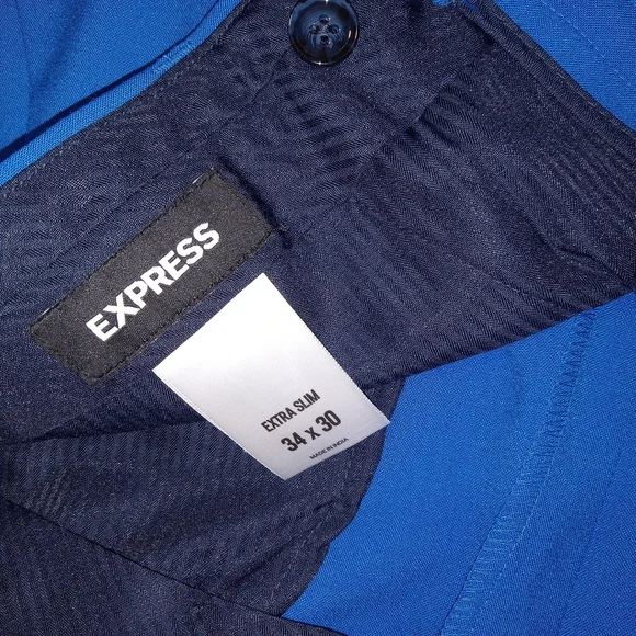 Express Suit Mens 44 Extra Slim Blue 2 Button Wool Blend Pants 34×30 2 PC Suit